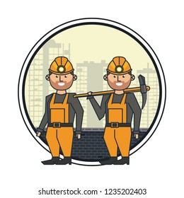 Mining workers with helmets and picks