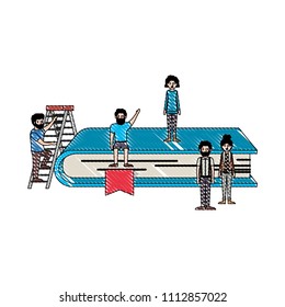 minipeople team working in book