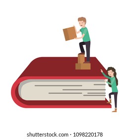 minipeople team working in books