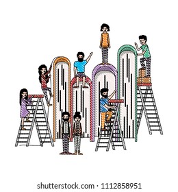 minipeople team working in books