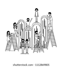 minipeople team working in books