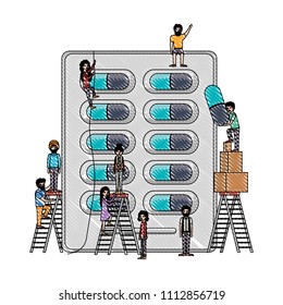 minipeople team working in capsules drugs