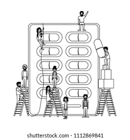 minipeople team working in capsules drugs