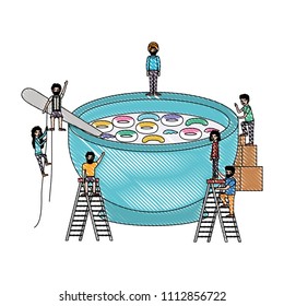 minipeople team working in cereal dish