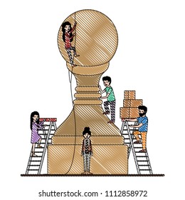 minipeople team working in chess piece