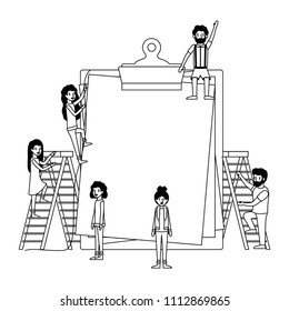 minipeople team working in clipboard
