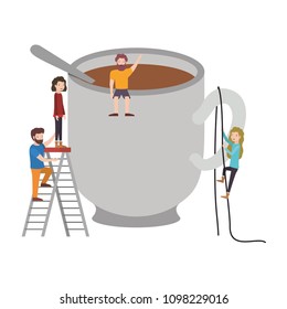 minipeople team working in coffee cup