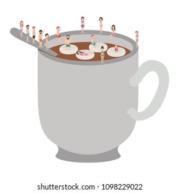 minipeople team working in coffee cup