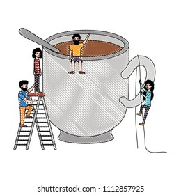 minipeople team working in coffee cup