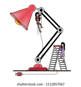 minipeople team working in desk lamp