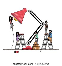 minipeople team working in desk lamp