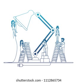 minipeople team working in desk lamp