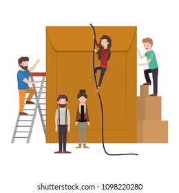 minipeople team working in envelope
