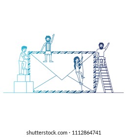 minipeople team working in envelope