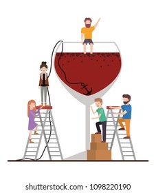 minipeople team working in fresh cocktail