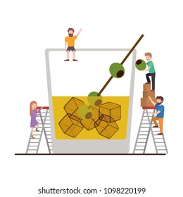 minipeople team working in fresh cocktail