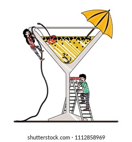 minipeople team working in fresh cocktail