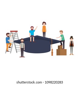 minipeople team working in graduation hat