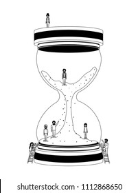 minipeople team working in hourglass