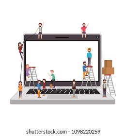 minipeople team working in laptop