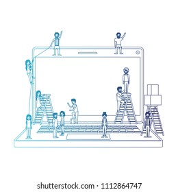 minipeople team working in laptop