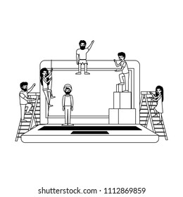 minipeople team working in laptop