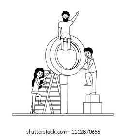 minipeople team working in magnifying glass