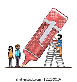 minipeople team working in marker pen