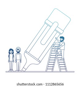 minipeople team working in marker pen
