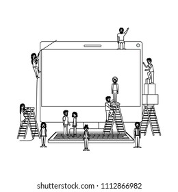 minipeople team working in monitor computer