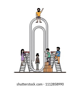 minipeople team working in paper clip