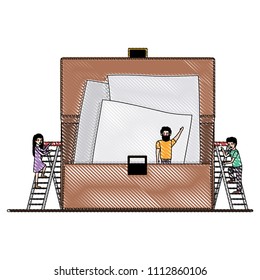 minipeople team working in portfolio