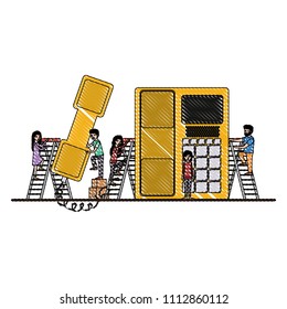 minipeople team working in telephone