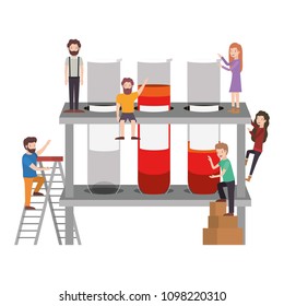 minipeople team working in tube test with blood