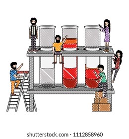minipeople team working in tube test with blood