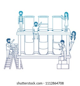 minipeople team working in tube test with blood