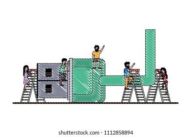 minipeople team working in usb cable
