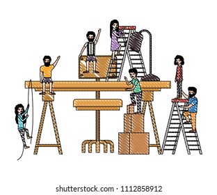 minipeople team working in workplace