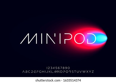 Minipod, an abstract technology science alphabet font. digital space typography vector illustration design