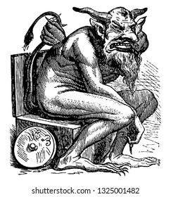 Minister of Amsterdam were talking the devil party, vintage engraved line art illustration. Infernal Dictionary 1863.