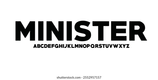 Minister sports abstract digital tech font. Logo creative font, type, technology, movie, digital, music, movie. Font and illustration in vector format.
