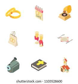 Ministration icons set. Isometric set of 9 ministration vector icons for web isolated on white background