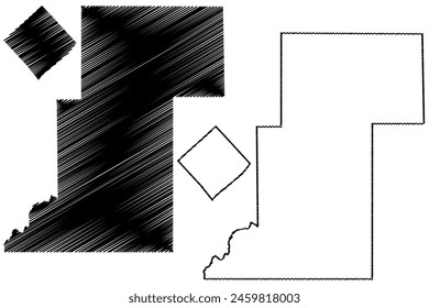 Ministro Andreazza and Nova Uniao municipality (State of Rondônia or Rondonia, RO, Municipalities of Brazil, Federative Republic of Brazil) map vector illustration, scribble sketch Nova Uniao map