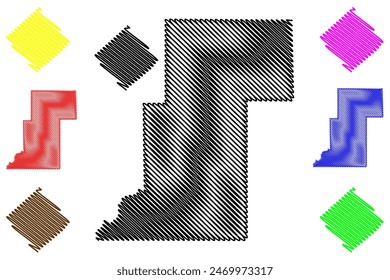 Ministro Andreazza y el municipio de Nova Uniao (Estado de Rondonia o Rondonia, RO, Municipios de Brasil, República Federativa de Brasil) mapa Ilustración vectorial, bosquejo de garabatos Nova Uniao mapa