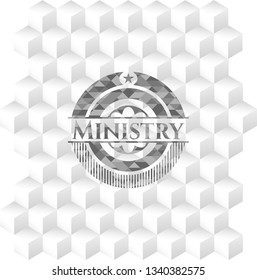 Ministry grey emblem with cube white background