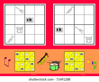 Mini-Sudoku vector set. Music. Easy.