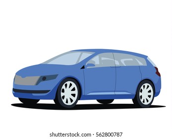 Minivan blue realistic vector illustration isolated