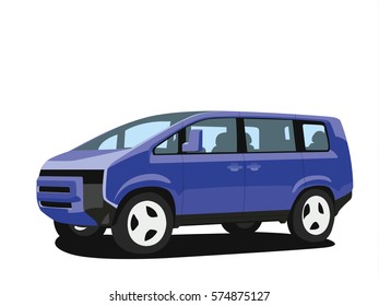 Minivan blue realistic vector illustration isolated