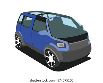 Minivan blue realistic vector illustration isolated