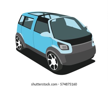 Minivan blue realistic vector illustration isolated